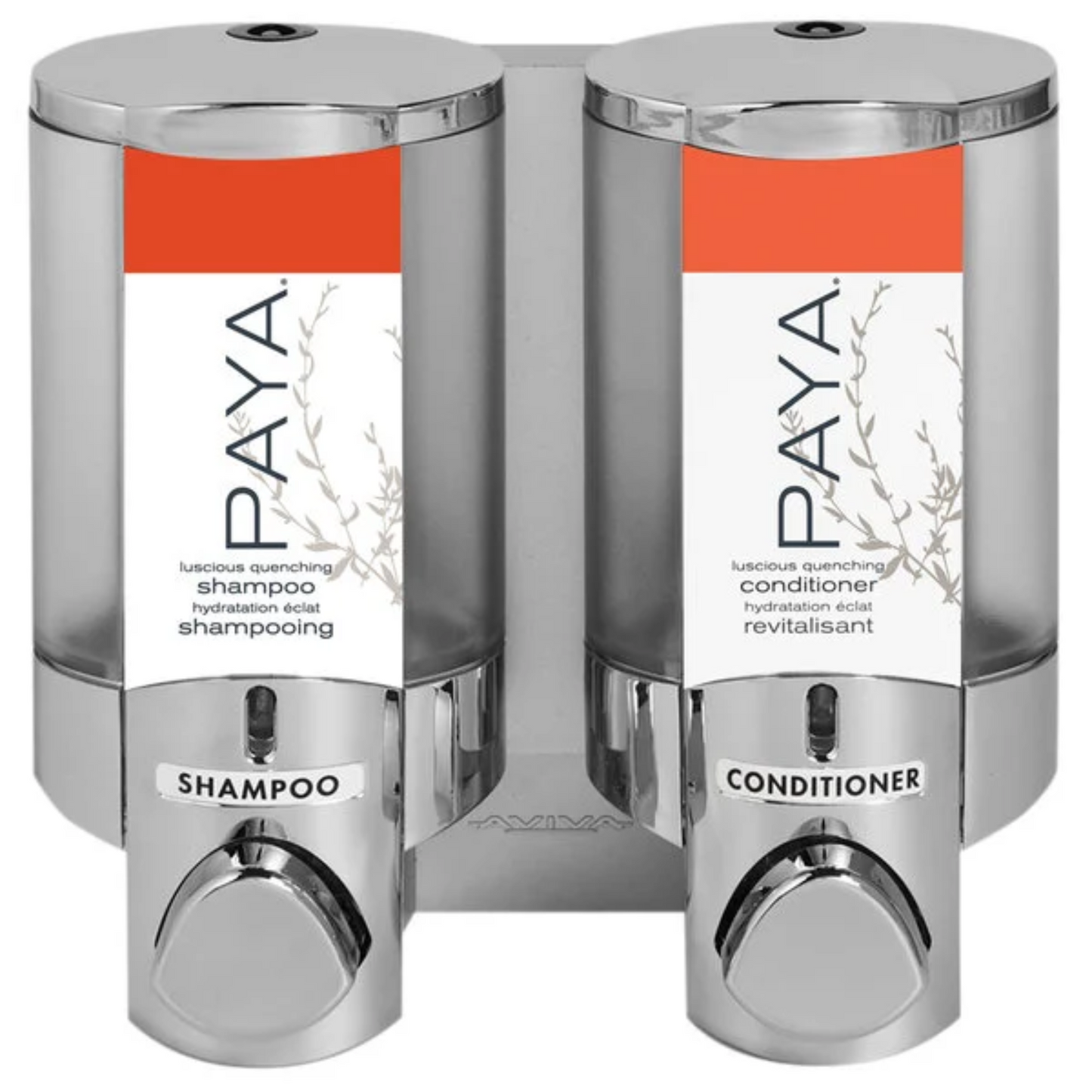 PAYA Chrome 2-Chamber Wall-Mounted Soap Dispenser – 20 oz Translucent Bottles