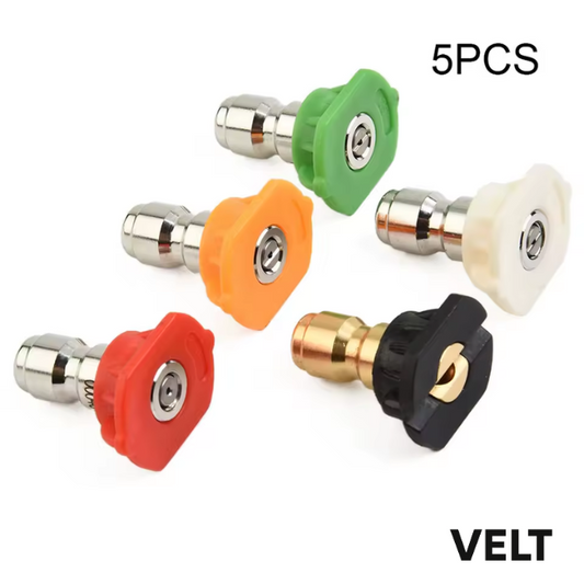 Velt 5-Pack Pressure Washer Spray Nozzle Tips – 1/4” Quick Connect Set with 0°, 15°, 25°, 40° & Soap Nozzle – High-Pressure Nozzle Tips for Power Washers, Garden & Car Cleaning