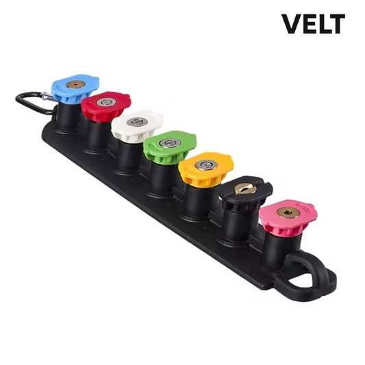 Velt 1/4" Quick Connect Nozzle Holder Set for Pressure Washers – 4000 PSI Spray Tip Holder with 7 Slots & Tips – Lightweight Wand Extension Lance for Easy Access and Storage