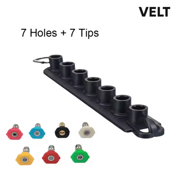 Velt 1/4" Quick Connect Nozzle Holder Set for Pressure Washers – 4000 PSI Spray Tip Holder with 7 Slots & Tips – Lightweight Wand Extension Lance for Easy Access and Storage