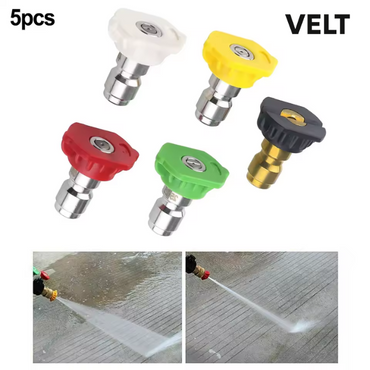 Velt 5-Pack Pressure Washer Spray Nozzle Tips – 1/4” Quick Connect Set with 0°, 15°, 25°, 40° & Soap Nozzle – High-Pressure Nozzle Tips for Power Washers, Garden & Car Cleaning