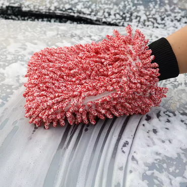 NikCatcher Autobright Large Red Double-Sided Chenille Microfiber Car Wash Glove – Non-Scratch, High Absorbency Detailing Mitt for Auto Care