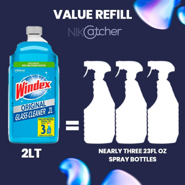 Windex Glass and Window Cleaner 67.7 Oz Refill with 3-Pack 16x16" 400 GSM Microfiber Cleaning Cloth Towels