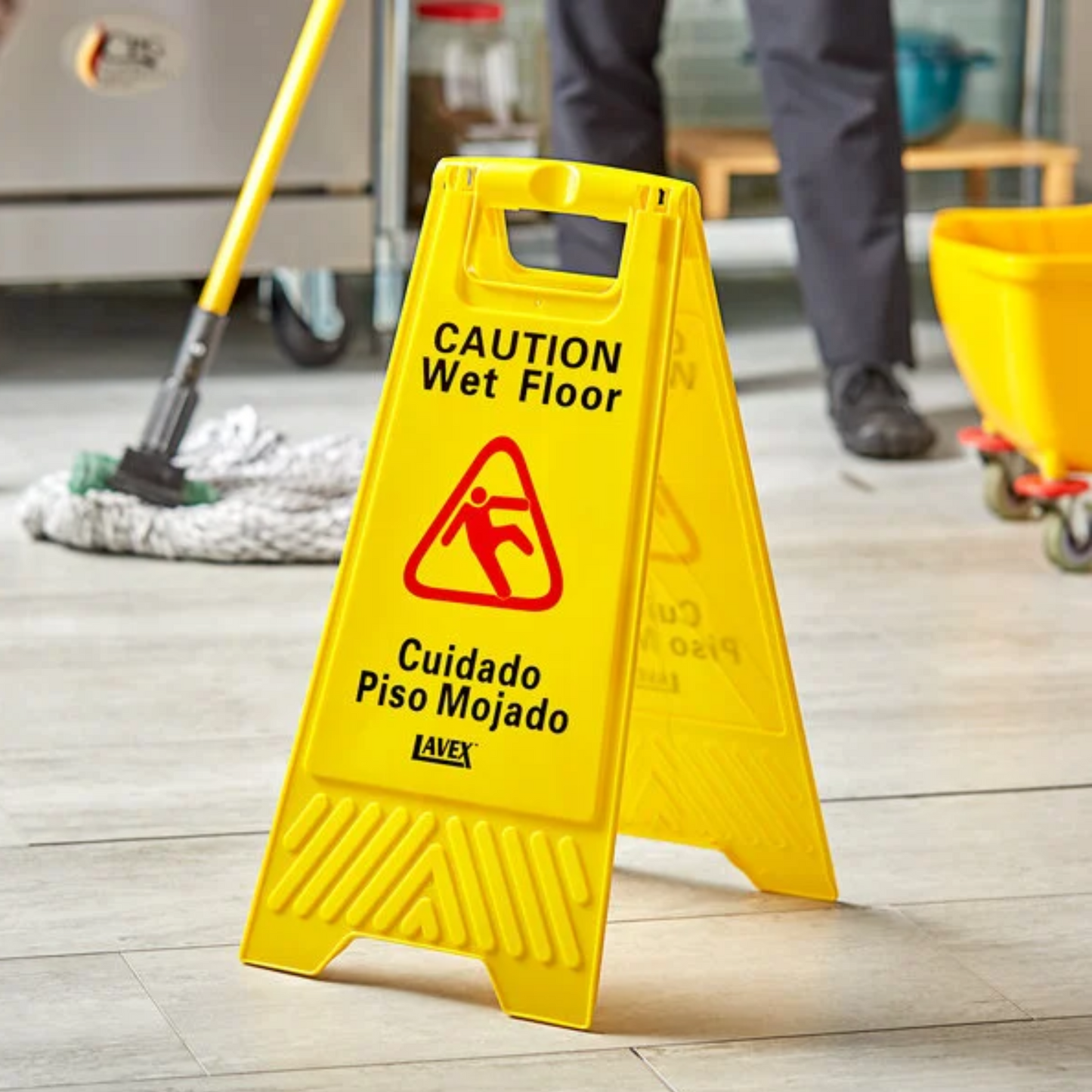 English and Spanish Caution Wet Floor Sign. 25 in