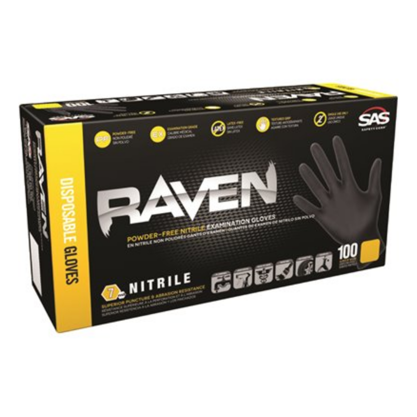 SAS Raven 7 Mil Nitrile Powder-Free Disposable Gloves, X-Large
