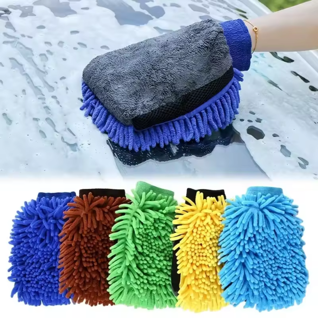 NikCatcher Microfiber Car Wash Gloves – Chenille Waterproof Double-Faced Mitt with Soft Mesh Back for Wax Detailing and Car Cleaning
