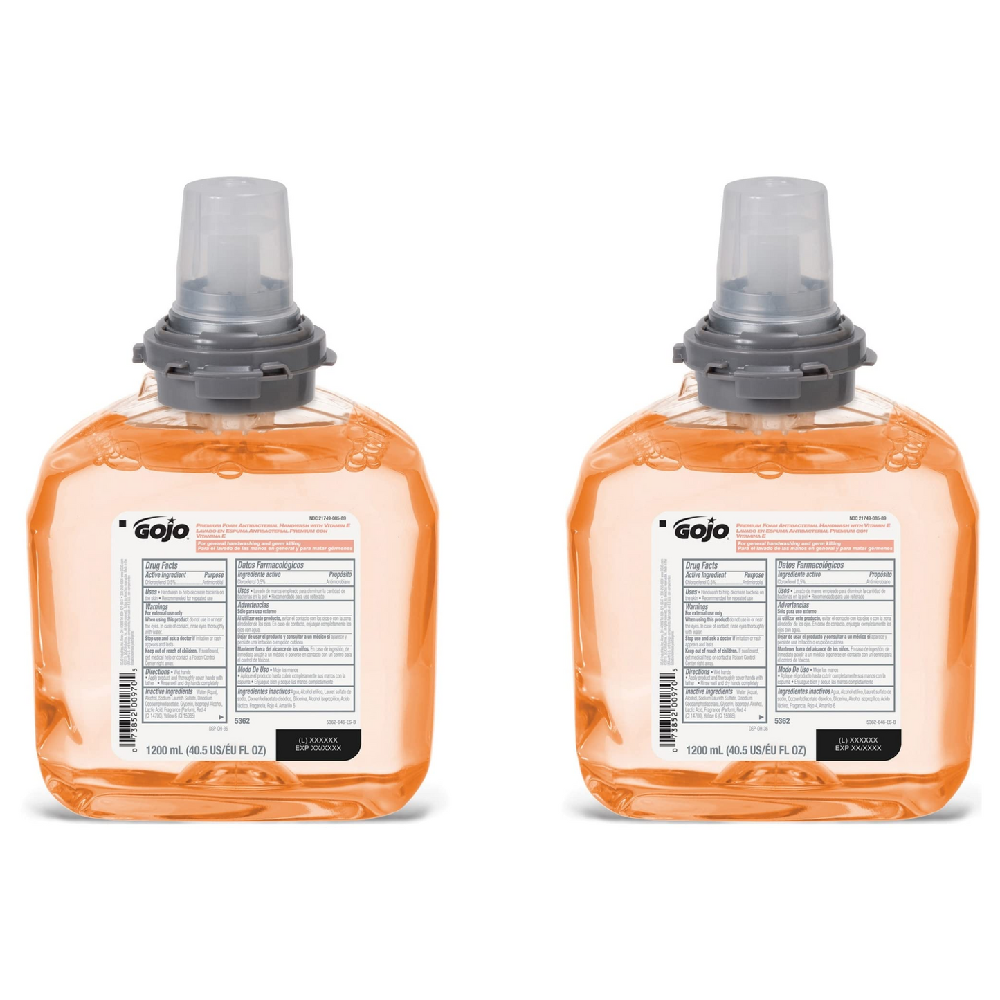 GoJo Premium Foam Antibacterial Handwash, Fresh Fruit Scent, 1200 mL Refills (Pack of 2)