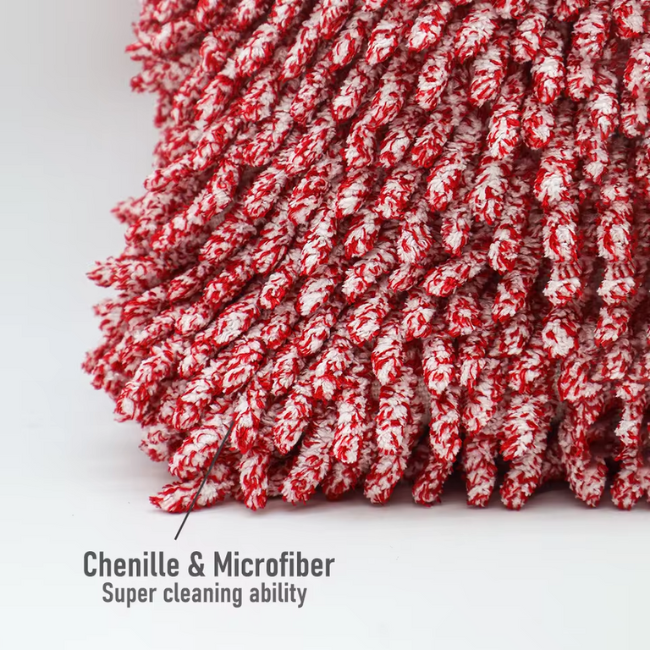 NikCatcher Autobright Large Red Double-Sided Chenille Microfiber Car Wash Glove – Non-Scratch, High Absorbency Detailing Mitt for Auto Care