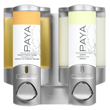 PAYA Chrome 2-Chamber Wall-Mounted Soap Dispenser – 20 oz Translucent Bottles