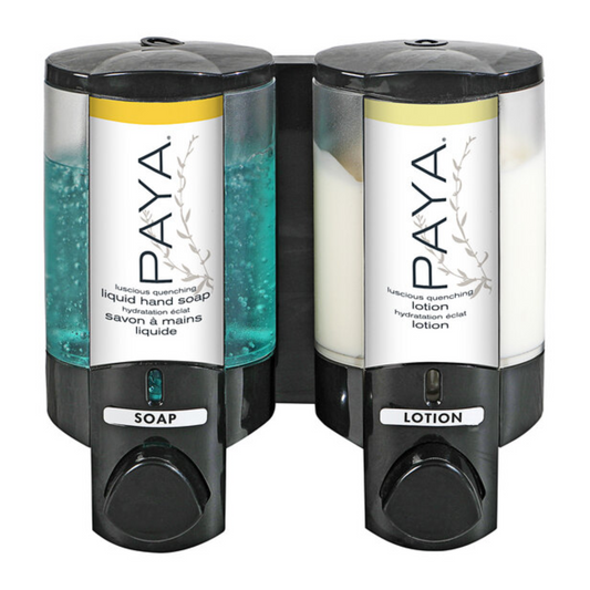 PAYA Chrome 2-Chamber Wall-Mounted Soap Dispenser – 20 oz Translucent Bottles