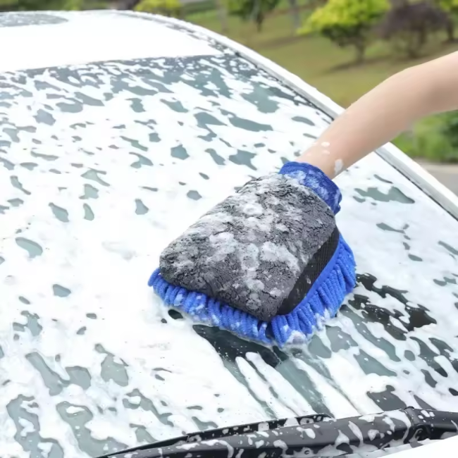 NikCatcher Microfiber Car Wash Gloves – Chenille Waterproof Double-Faced Mitt with Soft Mesh Back for Wax Detailing and Car Cleaning