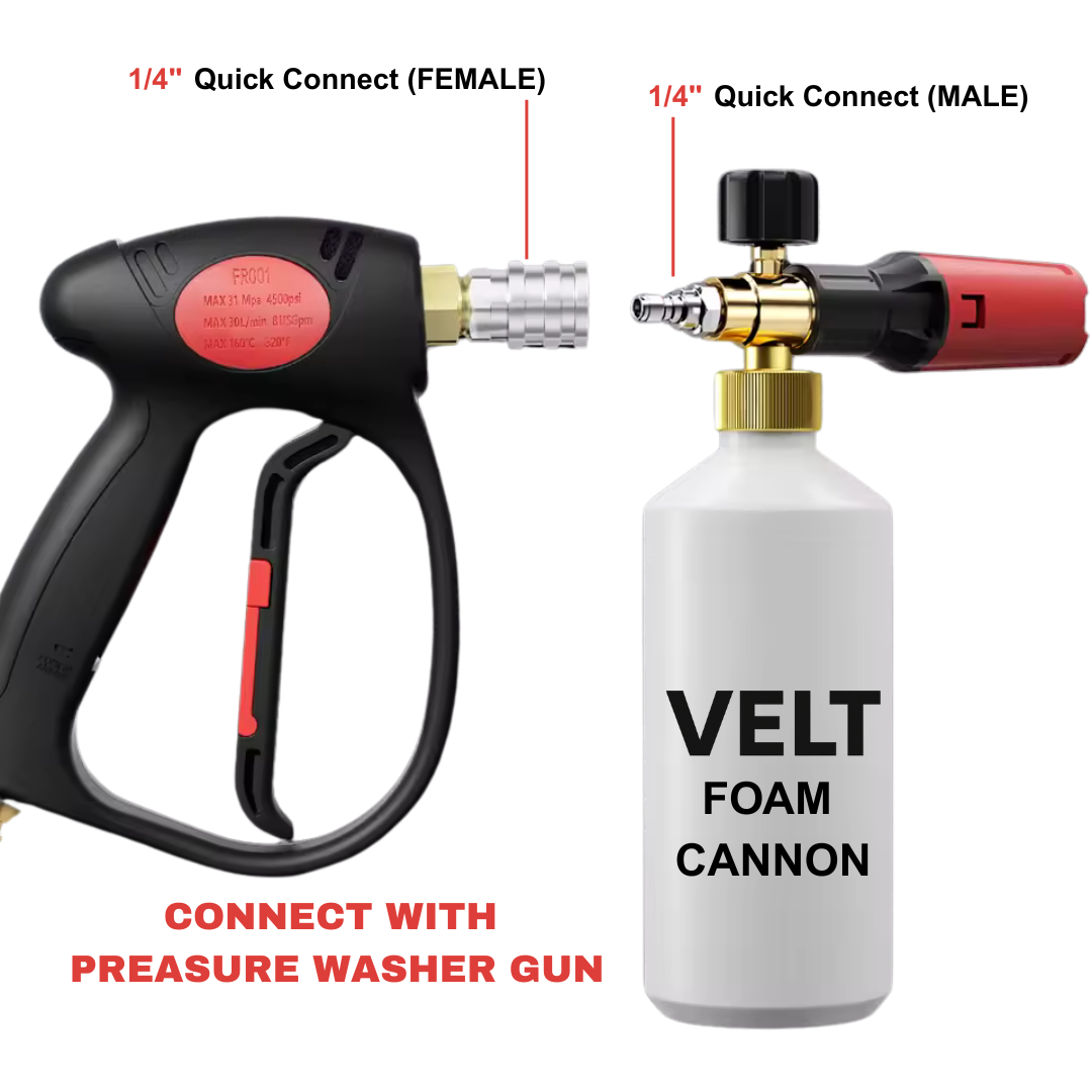 Velt Snow Foam Cannon Spray Gun – High-Pressure Foam Gun with 1/4" Quick Connect Plug – Adjustable Nozzle for Thick Foam – Ideal for Car Wash & Auto Detailing