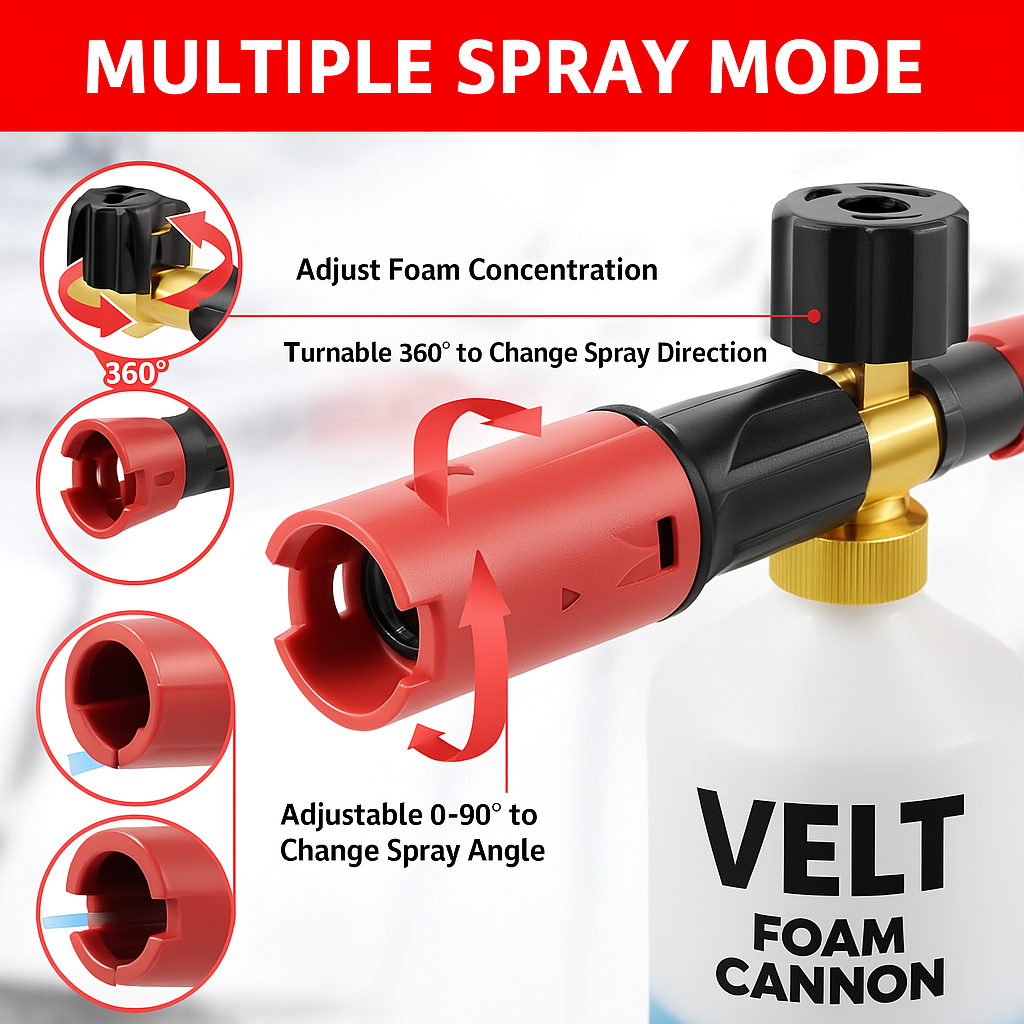 Velt Snow Foam Cannon Spray Gun – High-Pressure Foam Gun with 1/4" Quick Connect Plug – Adjustable Nozzle for Thick Foam – Ideal for Car Wash & Auto Detailing