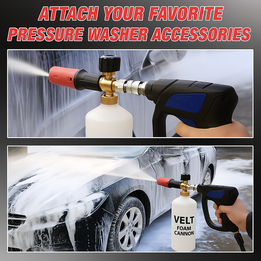 Velt Snow Foam Cannon Spray Gun – High-Pressure Foam Gun with 1/4" Quick Connect Plug – Adjustable Nozzle for Thick Foam – Ideal for Car Wash & Auto Detailing