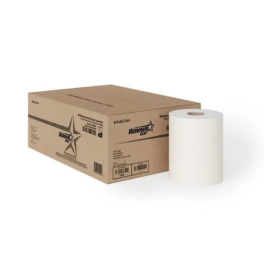 Renown Eco White Hardwound Roll Paper Towels 800ft, EPA Certified (6 Rolls/Case)