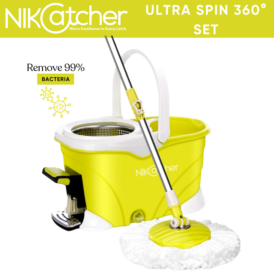 Maximize Cleaning Efficiency with the NikCatcher Ultra Spin Microfiber Mop and Bucket Set