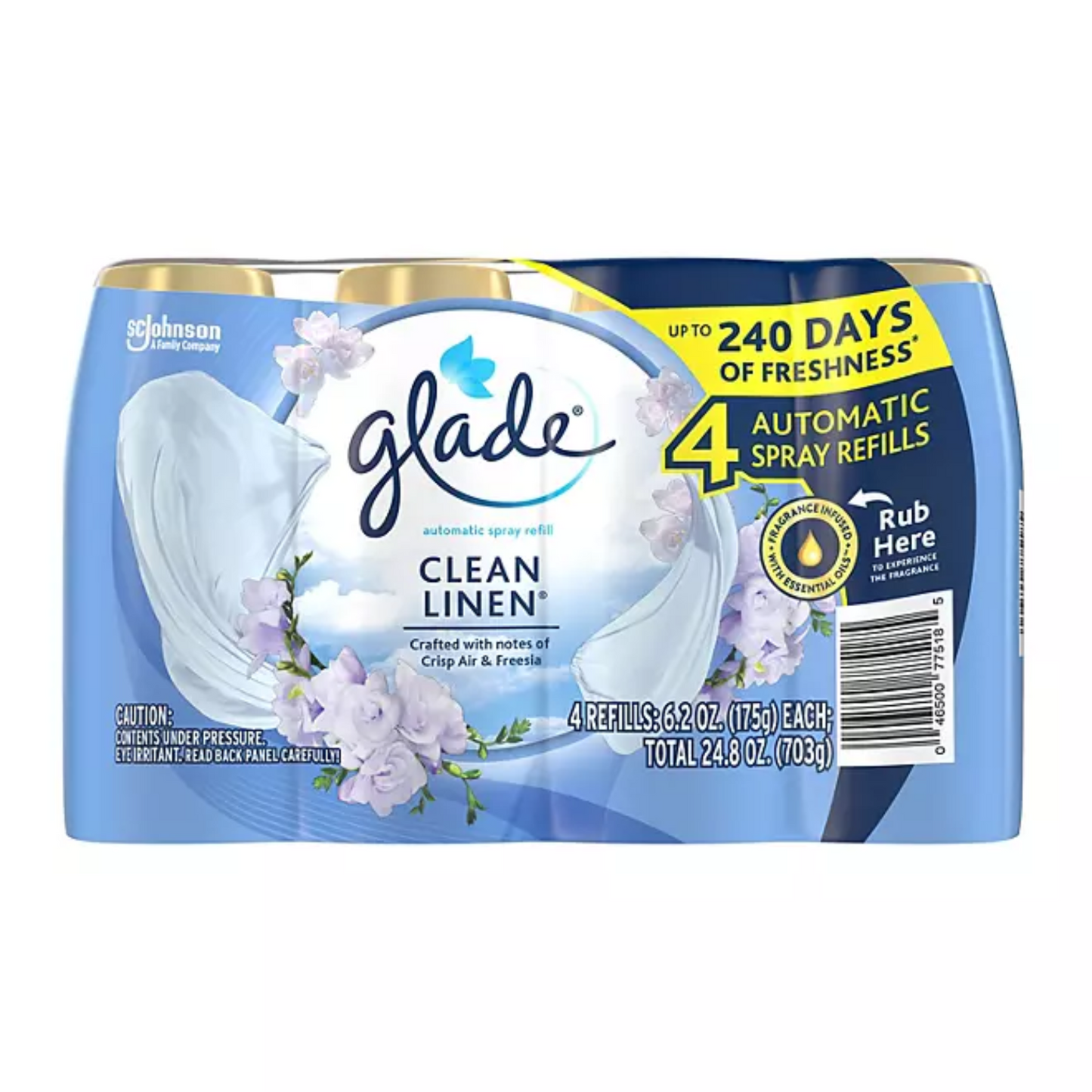 Glade Automatic Spray Refills – Clean Linen Scent, 4-Pack (6.2 oz Each)