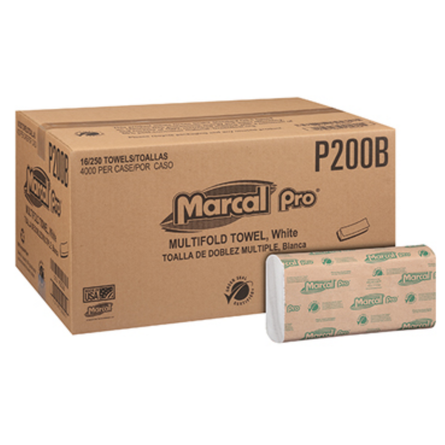 Marcal PRO™ 100% Recycled Multi-Fold Paper Towels, White, 1-Ply, 9.1" x 9.5", 250/Pack, 16 Packs/Case