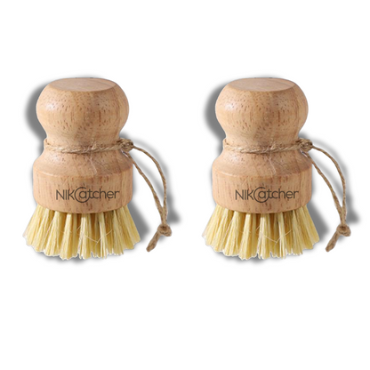 Nikcatcher Bamboo Cleaning Brush with Natural Sisal Coconut Palm Fiber