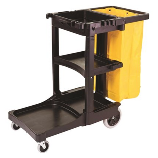 Rubbermaid Commercial Janitorial Cleaning Cart with Zippered Yellow Vinyl Bag