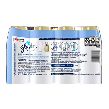 Glade Automatic Spray Refills – Clean Linen Scent, 4-Pack (6.2 oz Each)