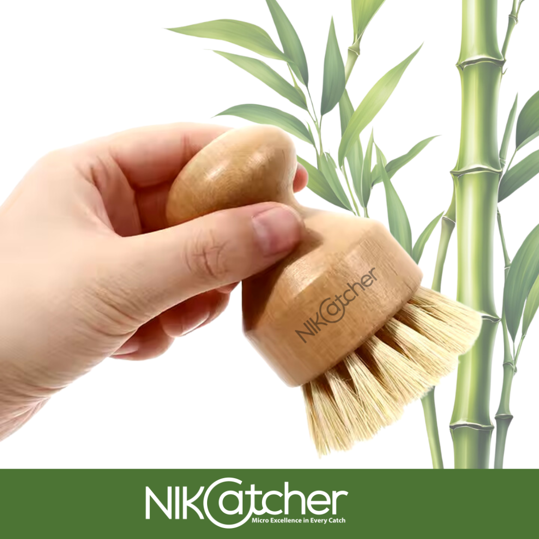 Nikcatcher Bamboo Cleaning Brush with Natural Sisal Coconut Palm Fiber