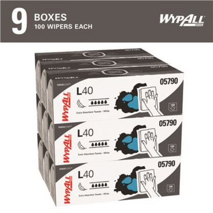 WYPALL L40 White Disposable Cleaning & Drying Towels – 9 Boxes/Case (100-Sheets/Box, 900-Sheets Total)