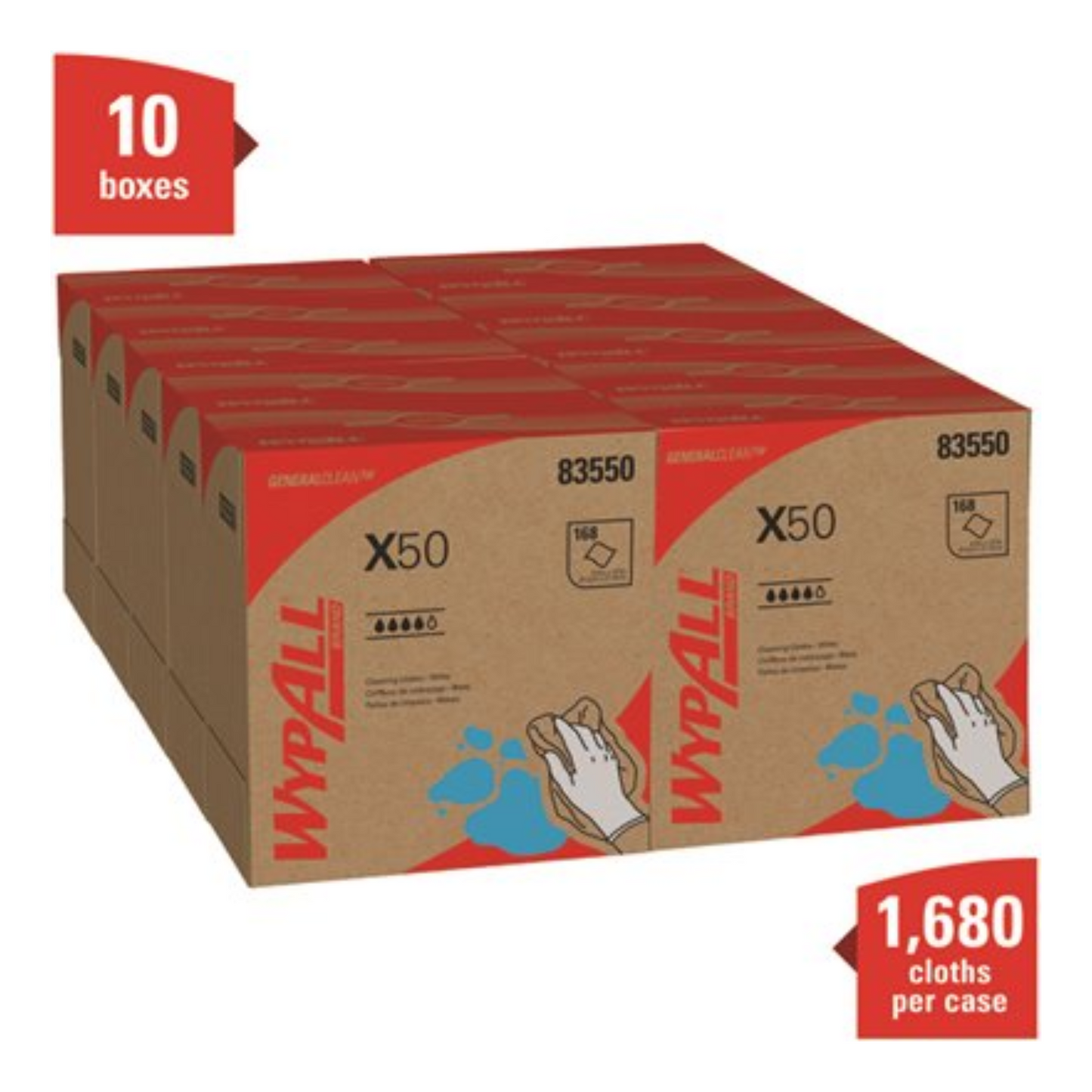 WYPALL X50 White Disposable Cloths – 10 Boxes/Case, 1,760 Sheets Total