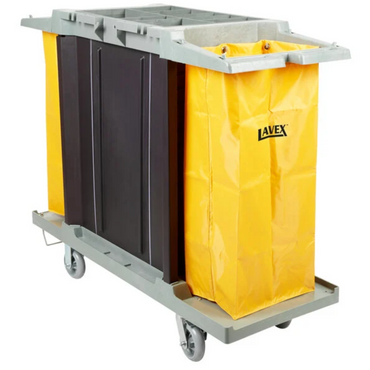 Lavex Hotel / Housekeeping Cart with Four Shelves, Vacuum Bracket, and Dual Vinyl Bags