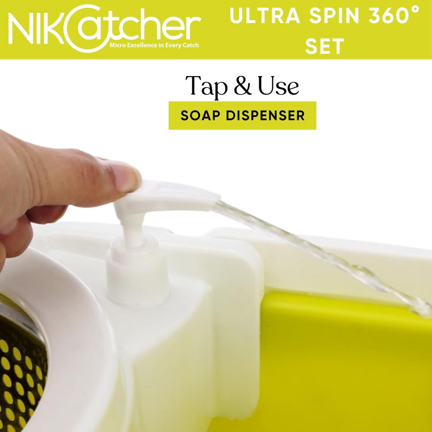 NikCatcher Ultra Spin Microfiber Mop and Bucket Set with 360° Pedal Wringer, Adjustable 50" Handle, and 3 Replacement Mop Heads