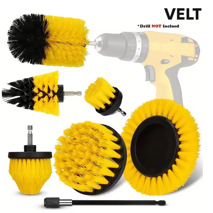 Velt 7-Piece Drill Brush Attachment Set for Car Detailing – Heavy-Duty Cleaning Kit with Extension Rod – Scrub Pads & Brushes for Tires, Upholstery, Bathroom, Kitchen & More