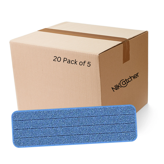 NikCatcher 18" Microfiber Flat Mop Pads Hook & Loop Mop - Case of 100 (20 x Pack of 5)