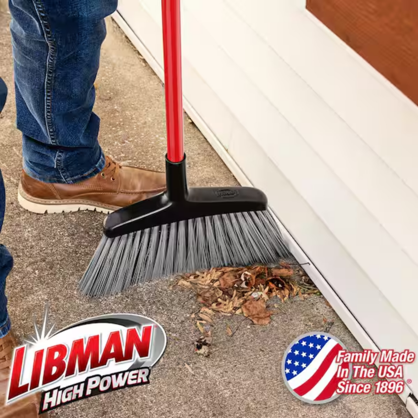 Libman 15 in. High Power Rough Surface Angle Broom with Steel Handle