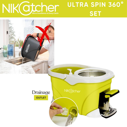 NikCatcher Ultra Spin Microfiber Mop and Bucket Set with 360° Pedal Wringer, Adjustable 50" Handle, and 3 Replacement Mop Heads