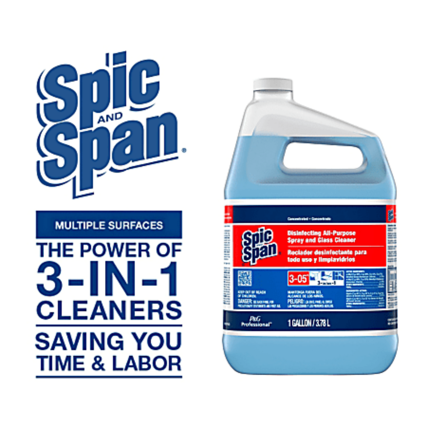 Spic and Span 1 Gal. Concentrate – 3-in-1 All-Purpose, Glass Cleaner, and Disinfectant with Spray Bottle