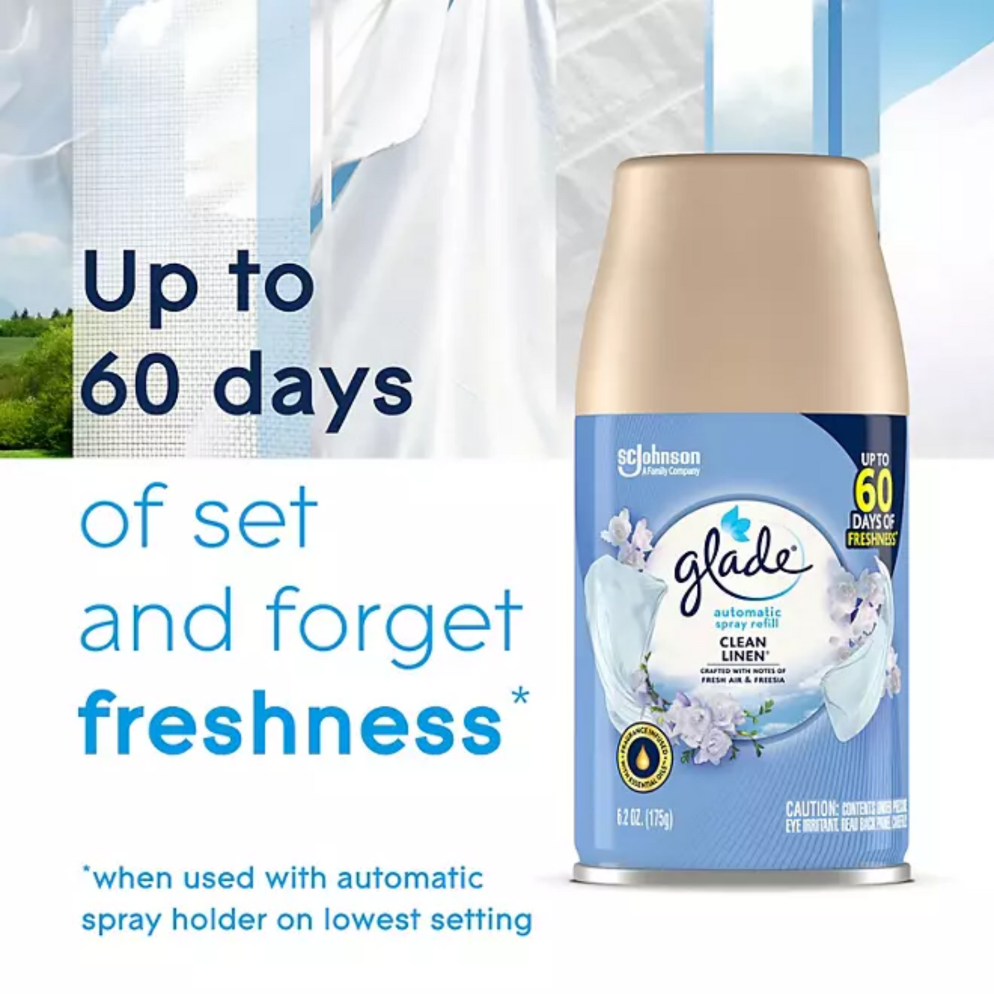 Glade Automatic Spray Refills – Clean Linen Scent, 4-Pack (6.2 oz Each)