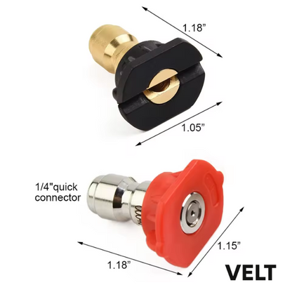 Velt 5-Pack Pressure Washer Spray Nozzle Tips – 1/4” Quick Connect Set with 0°, 15°, 25°, 40° & Soap Nozzle – High-Pressure Nozzle Tips for Power Washers, Garden & Car Cleaning