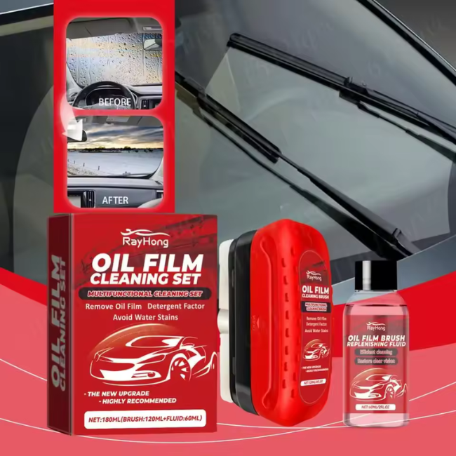 Ray Hong Car Windshield Oil Film Cleaner – Glass Cleaning Board & Wipe Brush for Removing Oil Film, Smudges, and Road Grime