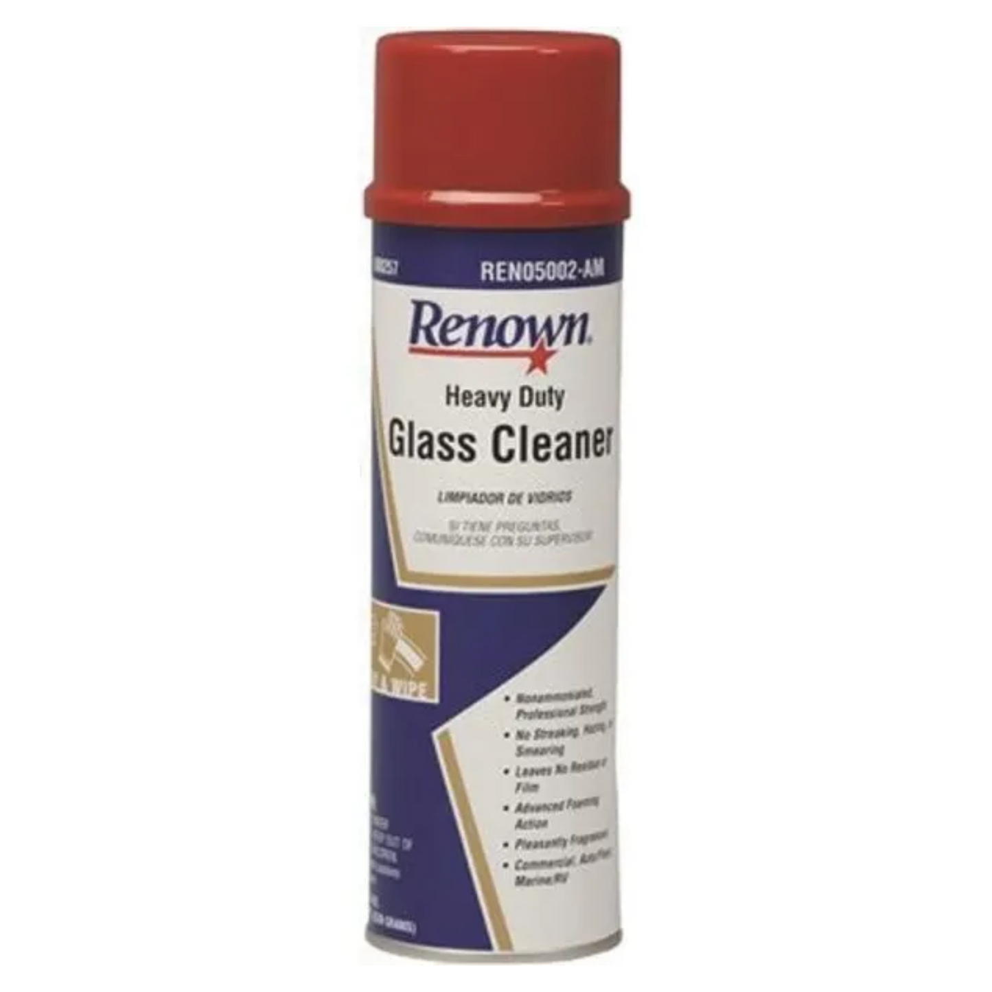 Renown Heavy-Duty Glass Cleaner Aerosol, 19 oz., Streak-Free Formula