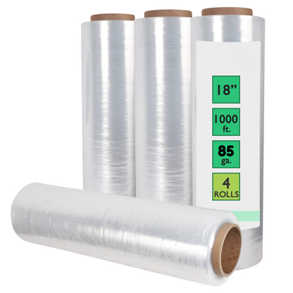 Clear Machine Grade Stretch Film - 18" x 1000FT, 85 GA, 4 Rolls/Case