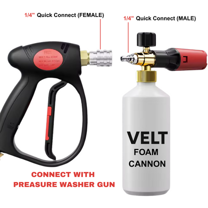 Velt Snow Foam Cannon Spray Gun – High-Pressure Foam Gun with 1/4" Quick Connect Plug – Adjustable Nozzle for Thick Foam – Ideal for Car Wash & Auto Detailing
