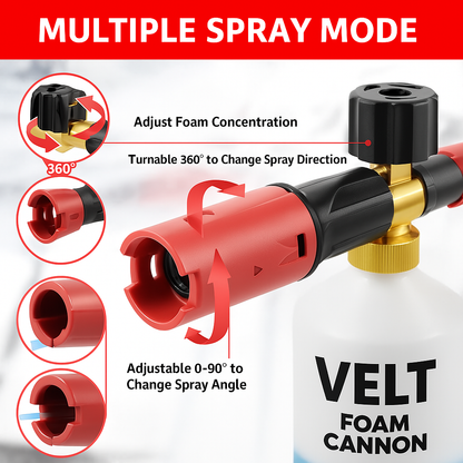 Velt Snow Foam Cannon Spray Gun – High-Pressure Foam Gun with 1/4" Quick Connect Plug – Adjustable Nozzle for Thick Foam – Ideal for Car Wash & Auto Detailing